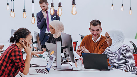 Diverse workers in an office