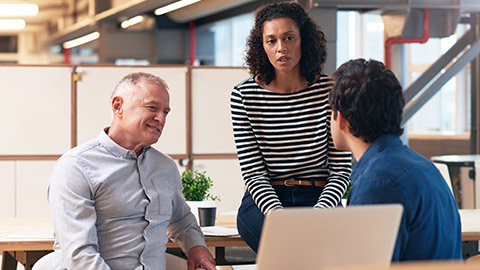 A group of coworkers discussing a project