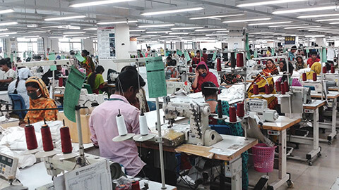 An interior view of a Bangladeshi clothing production facility