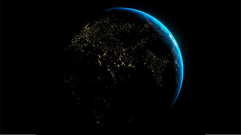 Earth and her continents, illuminated at night