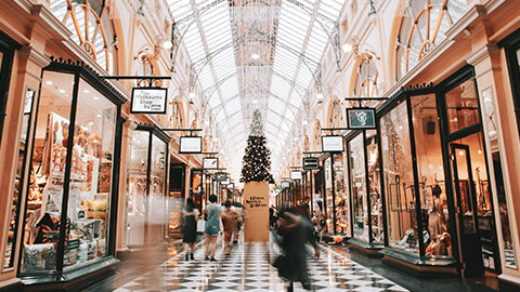 An interior view of a high end shopping precinct