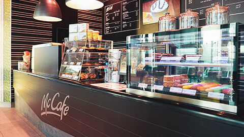 The counter of a McCafe within a McDonalds restaurant