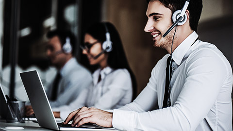 A row of customer service agents