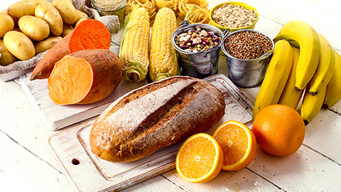 A variety of foods that contain carbohydrates