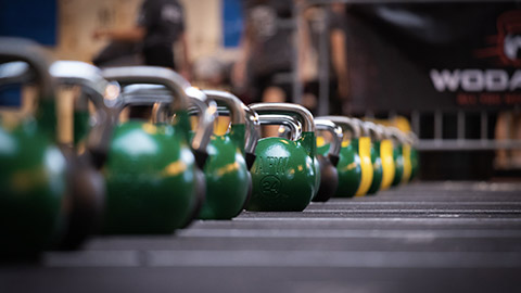 Close view of kettle bells