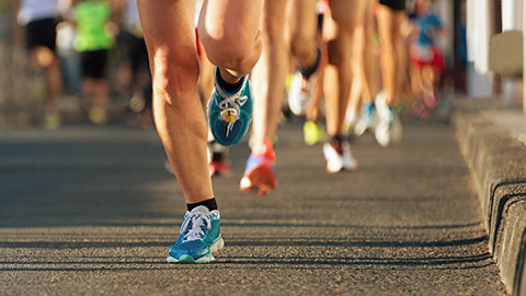 A close view of marathon runners