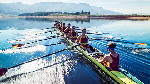 A team rowing