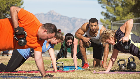 A group doing an outdoor fitness bootcamp