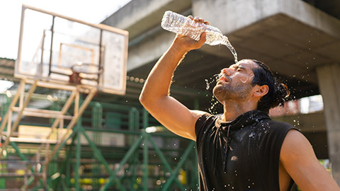 A person sweating after playing basketball