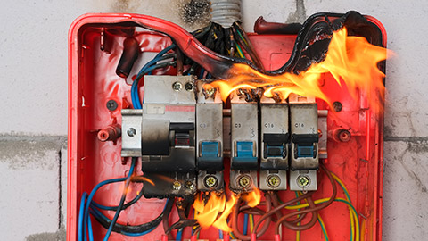 An electrical box on fire