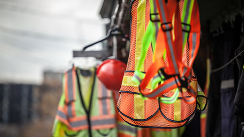 Protective equipment hanging up on a work site