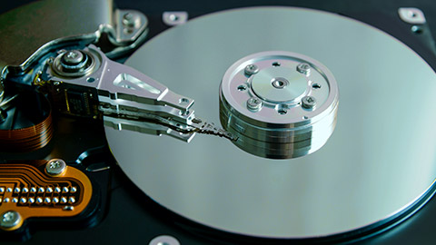 A close view of a computer hard drive