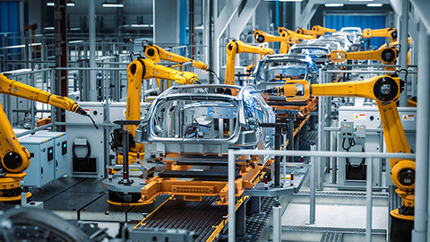 A production line using robotics