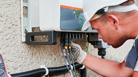 electrician comparing electrical wires and cables