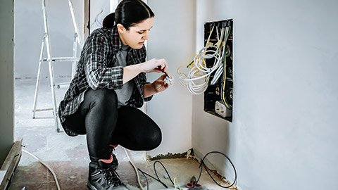 Technician working on wirings