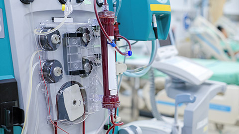 Continuous renal replacement (CRRT) with blood line dialysis set and installation at critical care unit (CCU)