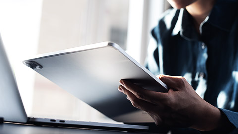 digital tablet and laptop computer, working at home office