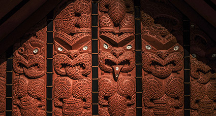 Maori wooden symbols in Auckland