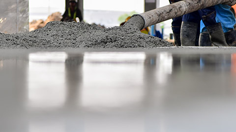 Pouring concrete on a construction site