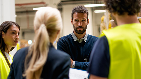 A work group discussing an issue in a meeting