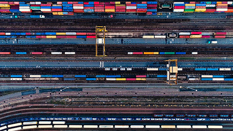 Top down view of a train loading area