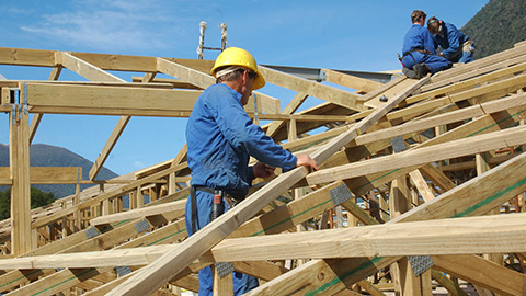 Builders working on a roof