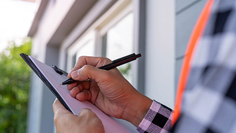 A person writing on a clipboard