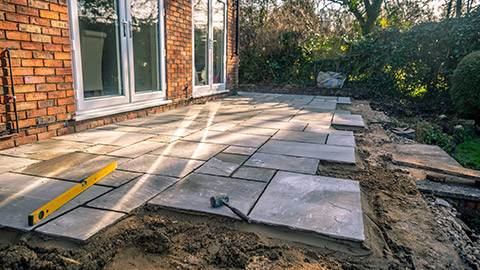 Paving materials in a backyard