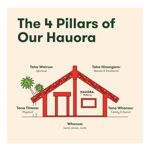 A diagram depicting the 4 pillars of Hauora