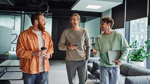 A group of people talking about a startup opportunity