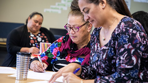 A group of teachers sitting at a desk