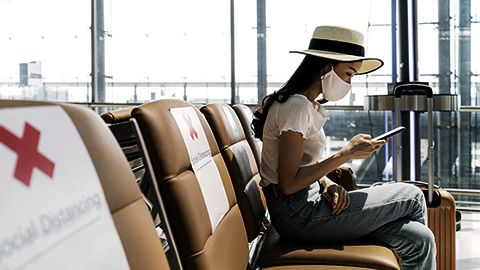 A tourist follwing safety in an airport