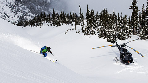 A person heli-skiing