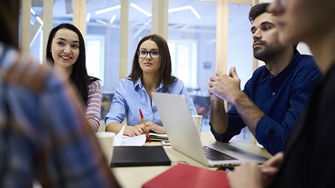 A work group in a meeting