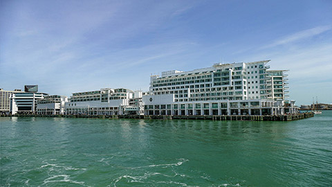 waterside building in Auckland, a large city in the North Island of New Zealand