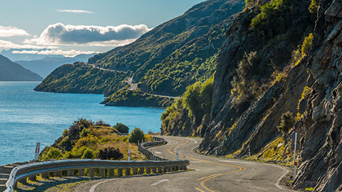 Road along Lake Wakatipu, Queenstown, New Zealand