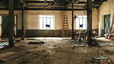 The interior of an old building where renovation work is about to be carried out