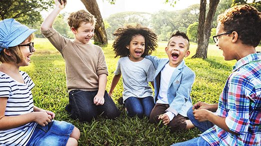 A small group of children interacting with each other