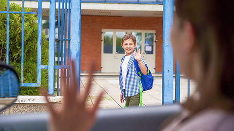 student going to school and waving my mom goodbye