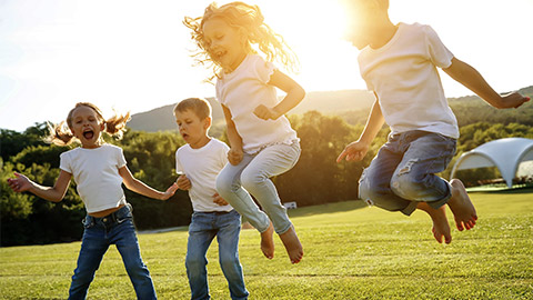 a group of active children