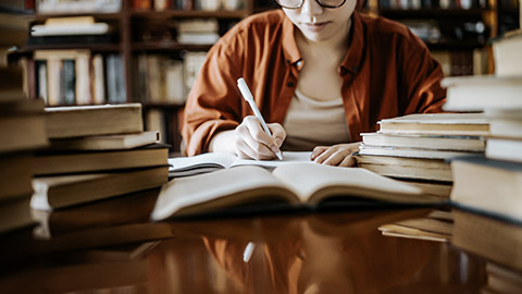 studying in the library