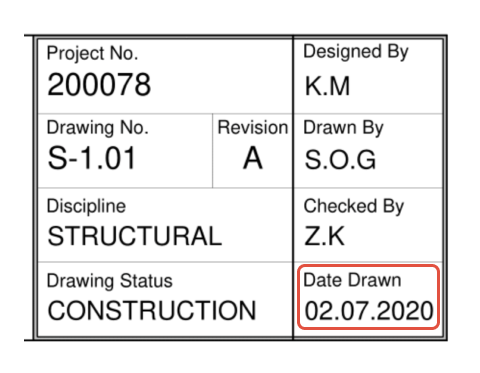 A screenshot of a diagram with the drawing date highlighted