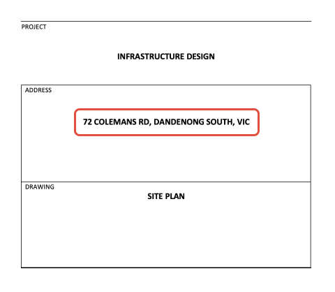 An image of the building plan title block