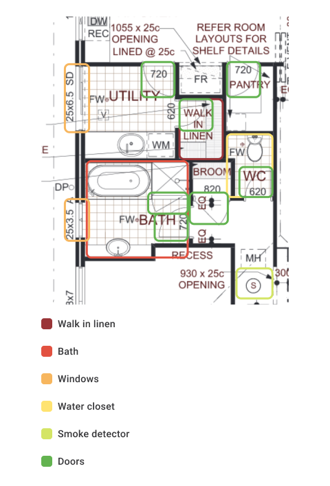 A diagram showing the layout of a bathroom