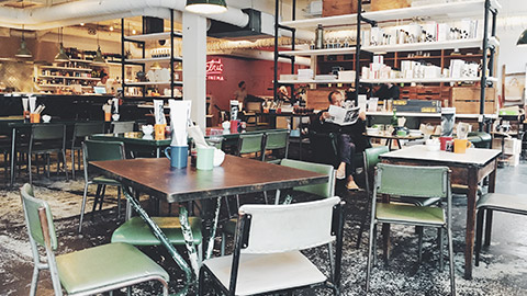 The interior of a cozy coffee shop