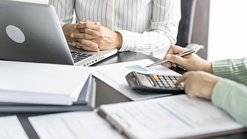 Auditor or internal revenue service staff, Business women checking annual financial statements of company. Audit Concept.