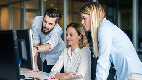 A work group talking about a project