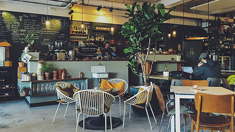 The interior of a trendy cafe