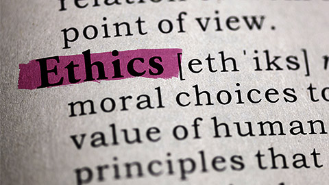 A part of the the dictionary showing the definitino of the word ethics