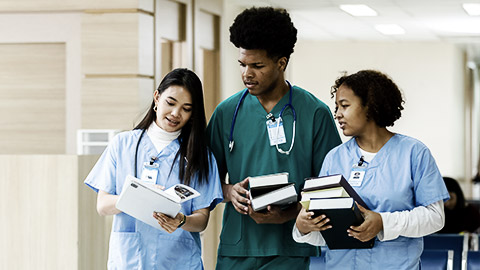 A group of medical students going to a study session